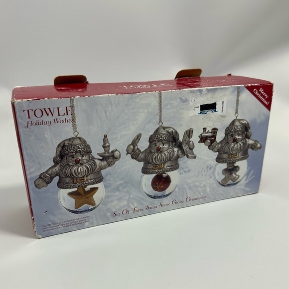 NWT Towle Holiday Wishes set of 3 Santa snow globe ornaments - Picture 1 of 8